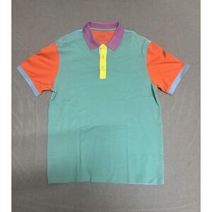 Bugatchi Uomo Mens Large L Colorblock Polo Shirt Multi Color Teal Orange Pima